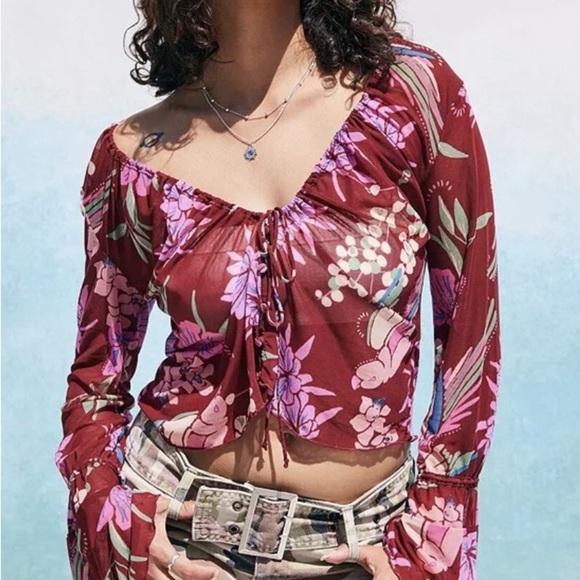 Free People Of Paradise Floral Top In Cocoa Combo Size XS EUC - Picture 1 of 4